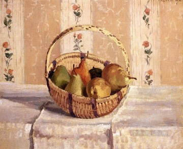 Manzanas y peras en una cesta redonda 1872 Camille Pissarro Impresionismo bodegón Pinturas al óleo